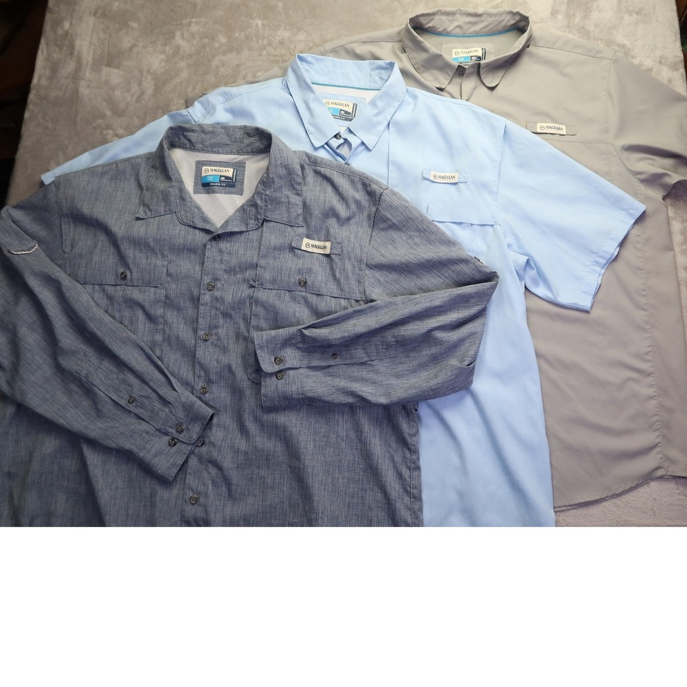 Lot‎ of 3 Magellan Outdoors Fish Gear Shirts Men's 2XL Relaxed Fit Blue Fishing